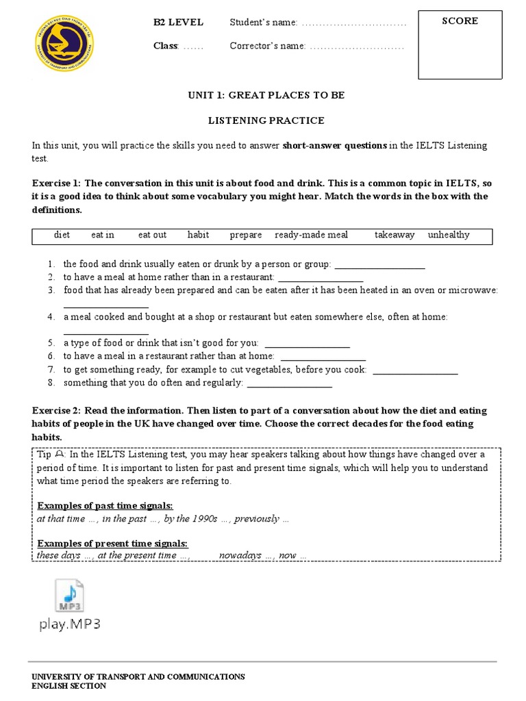 Healthy Eating Listening Ielts