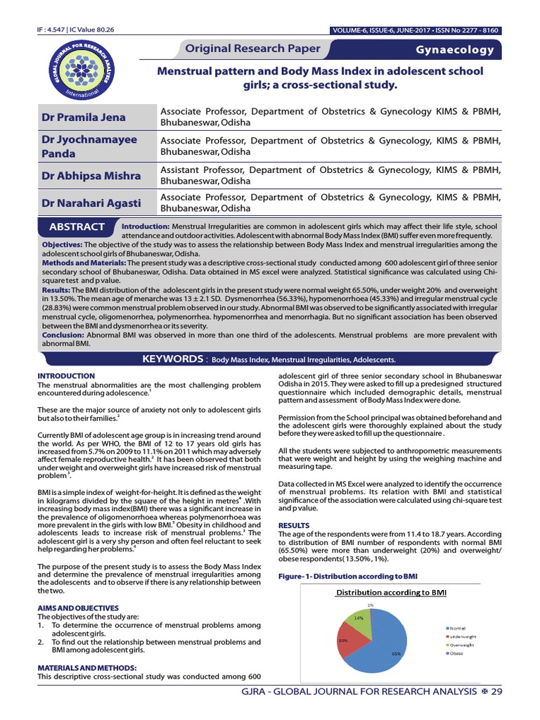 BMI and Menstrual Irregularities in Teens | PDF | Body Mass Index | Obesity