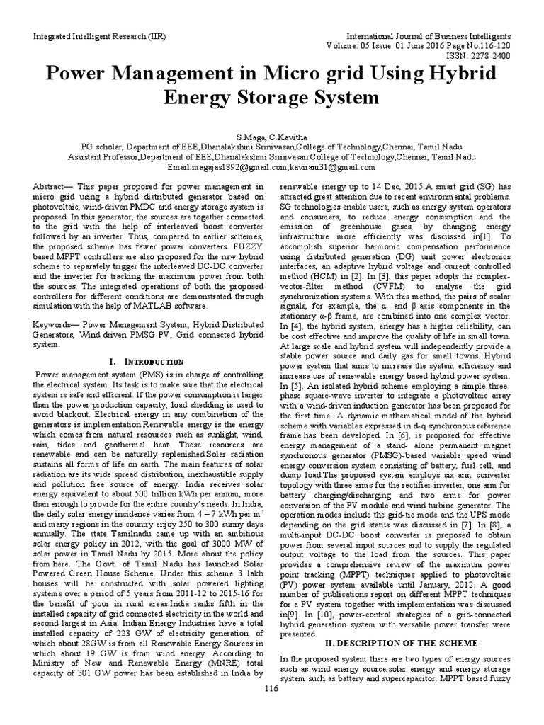 Power Management in Micro Grid Using Hybrid Energy Storage System | PDF ...