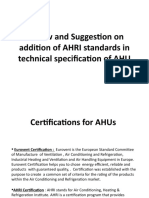 Review and Suggestion On Addition of AHRI Standards in Technical Specification of AHU