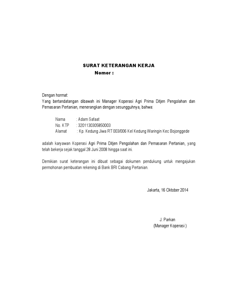 Surat Keterangan Kerja | PDF
