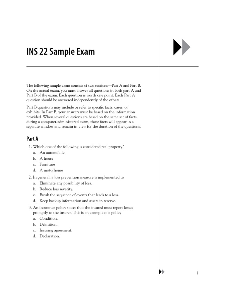 INS 22 Sample Exam Overview | PDF | Vehicle Insurance | Home Insurance