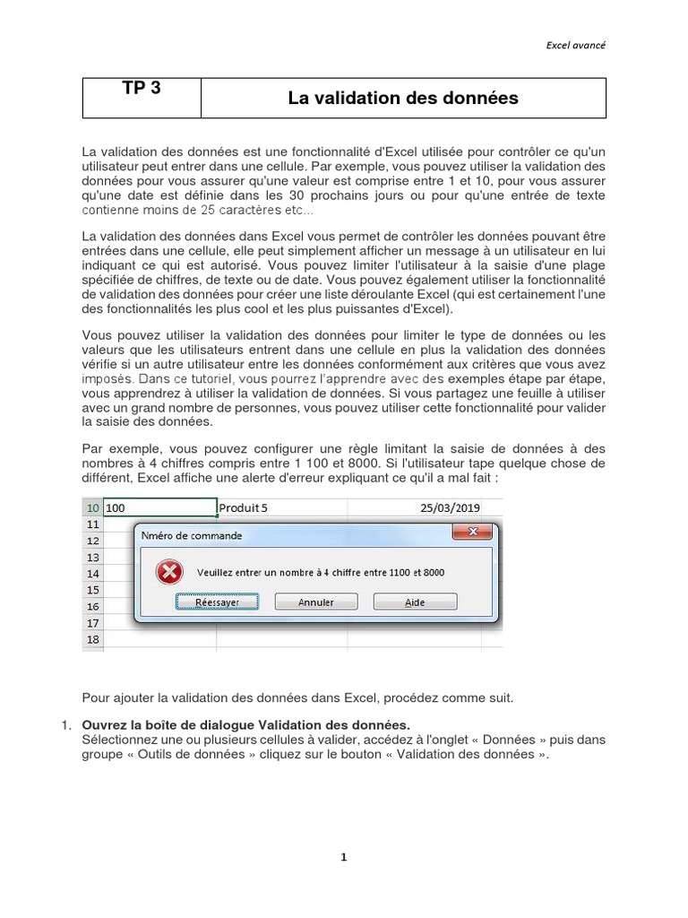 TP3 Validation Des Données | PDF | Microsoft Excel | Informatique