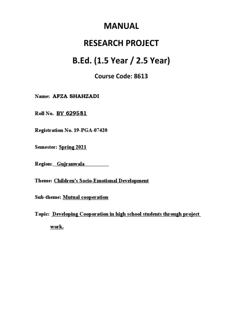 Developing Cooporation in High School Students Through Project Work ...