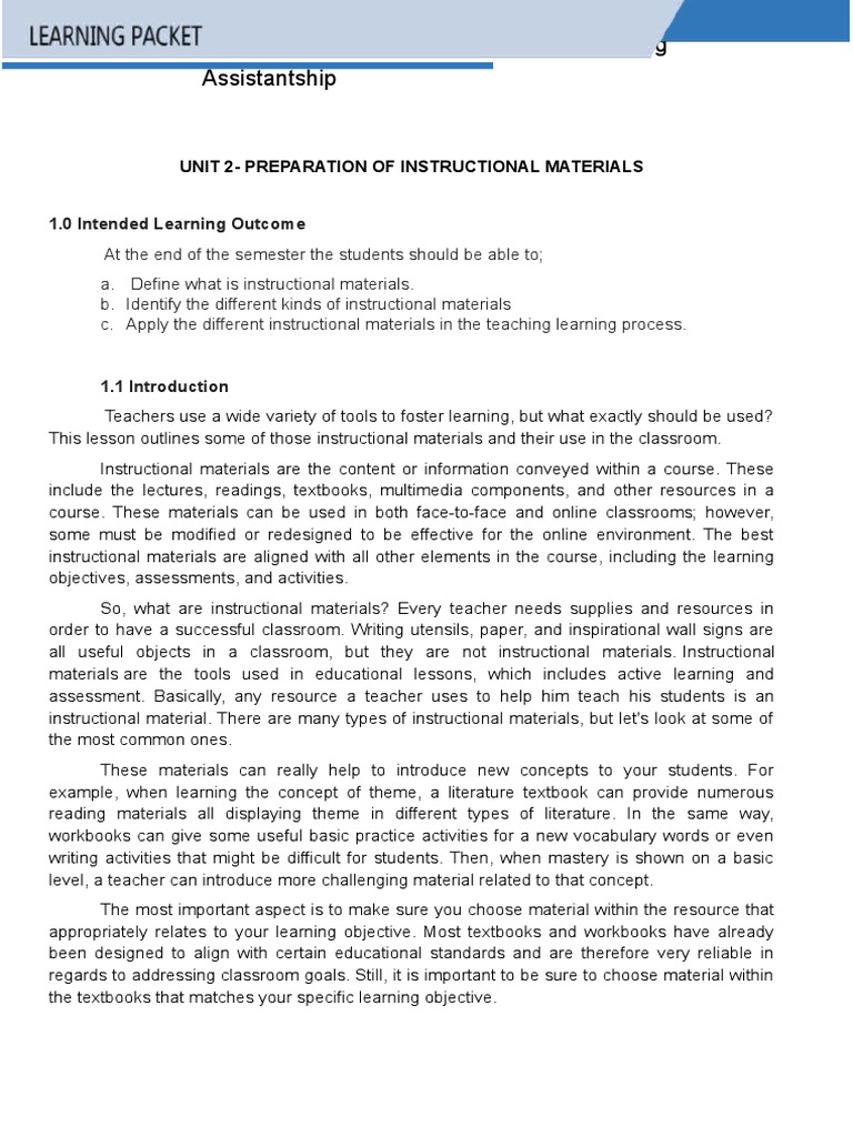 Preparation of Instructional Materials | PDF | Teachers | Learning