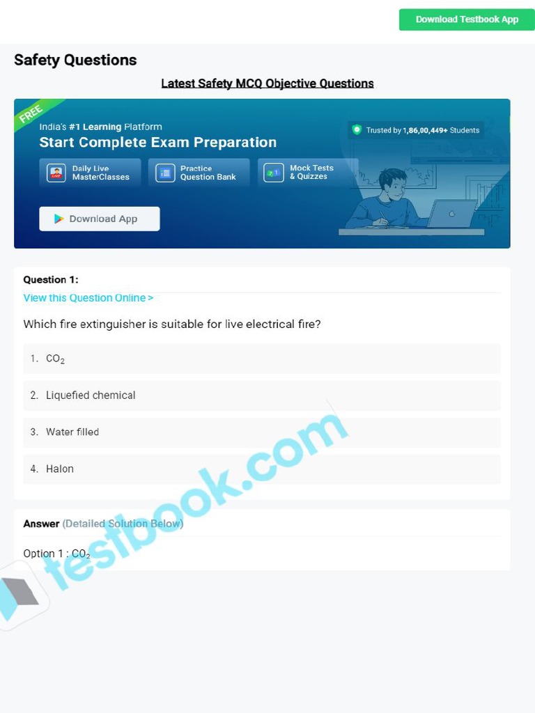 MCQ On Safety 5fd0c116a8246c59d64d658a | PDF