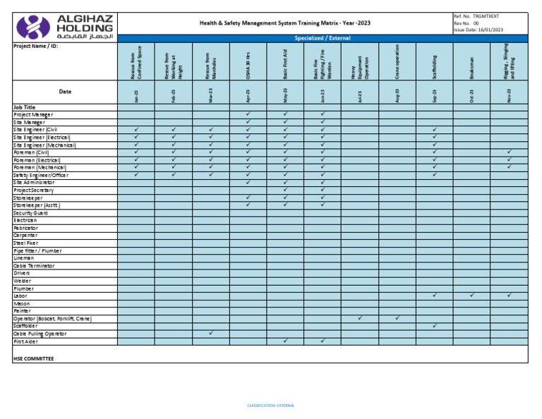 2023 Health & Safety Training Matrix | PDF | Safety | Secondary Sector ...