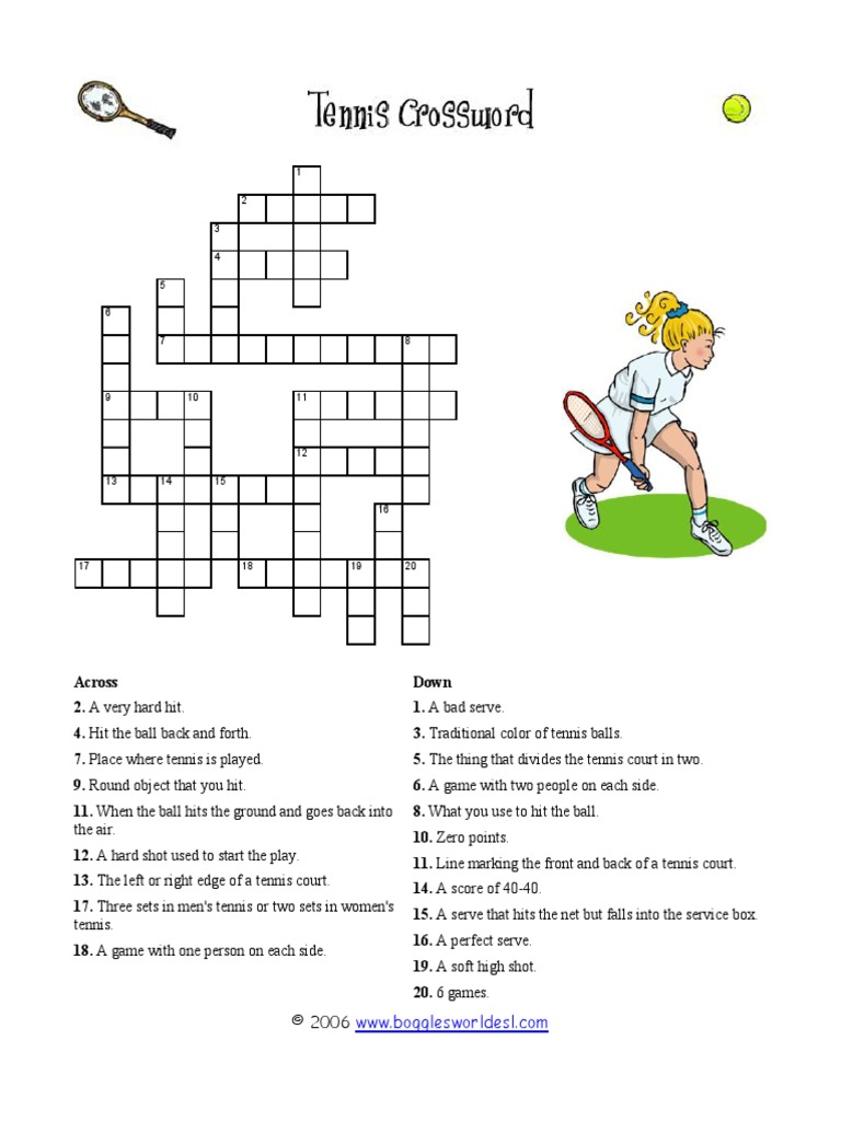 Tennis Crossword Tennis Crossword PDF