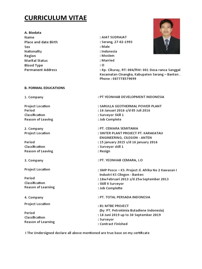 Curriculum Vitae of AJAT SUDRAJAT, an Experienced Indonesian Surveyor PDF