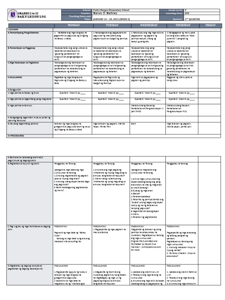 DLL - Epp 5 - Q2 - W9 | PDF