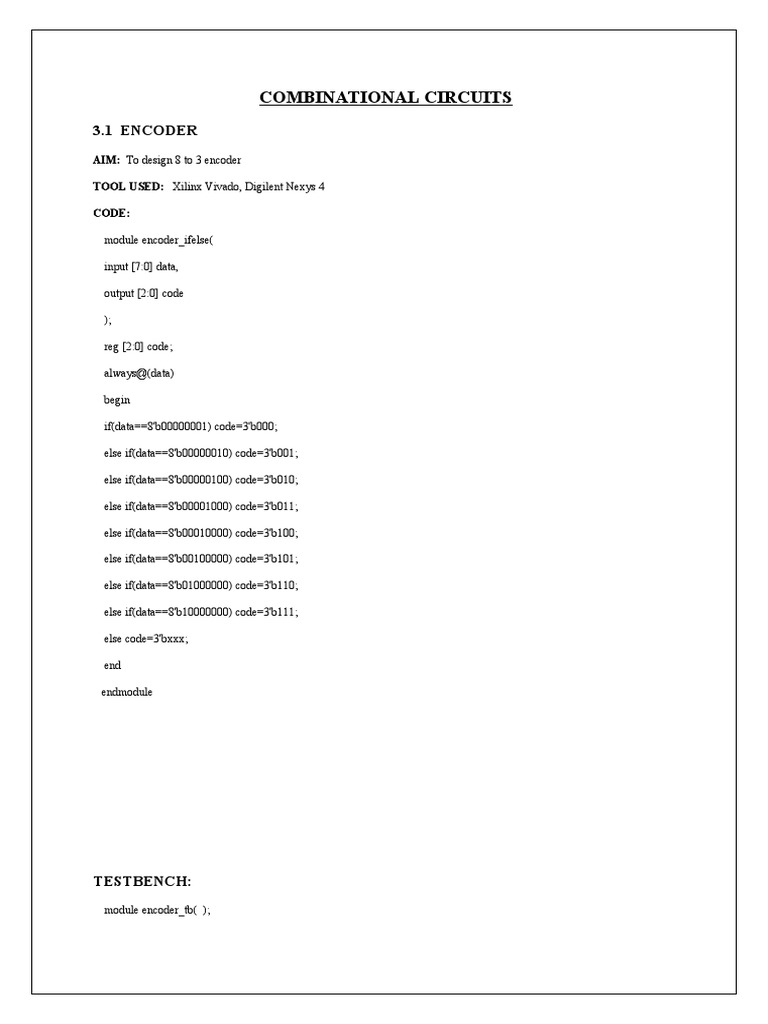 8-to-3 Encoder Verilog Code Example | PDF