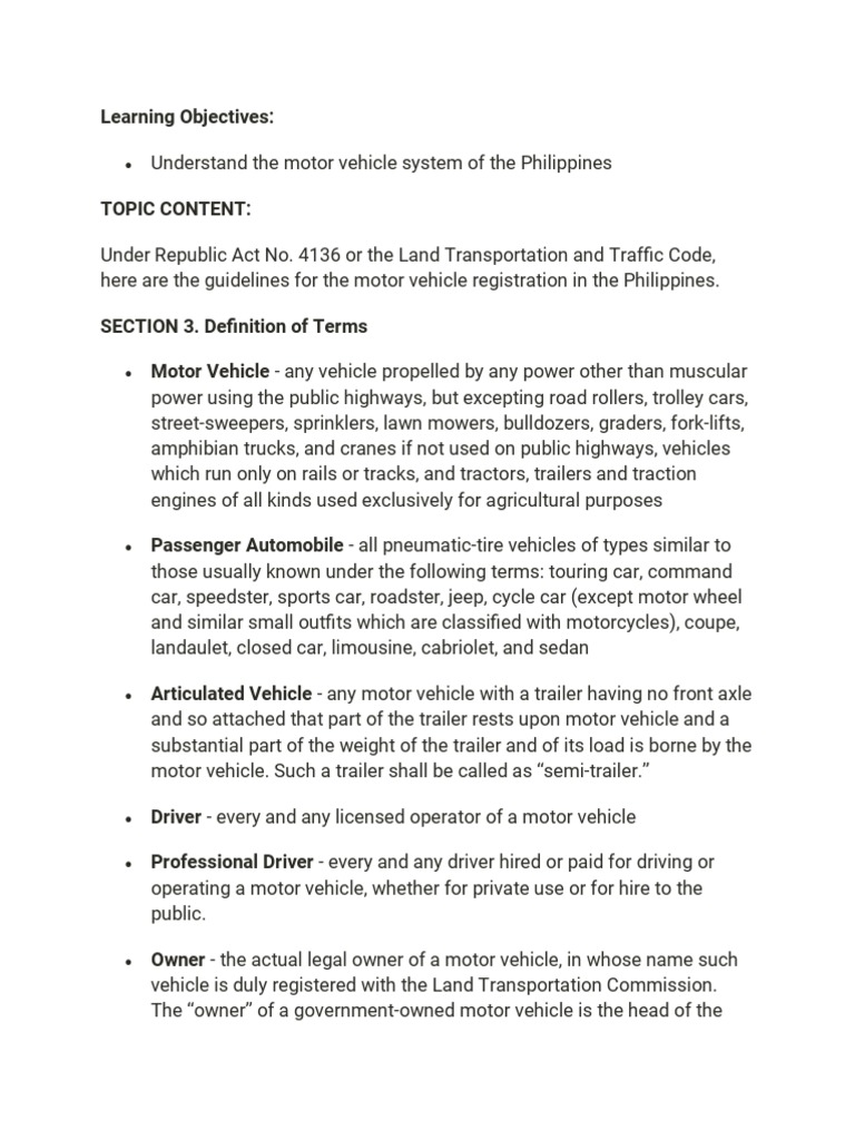 Philippines Motor Vehicle Registration Guide