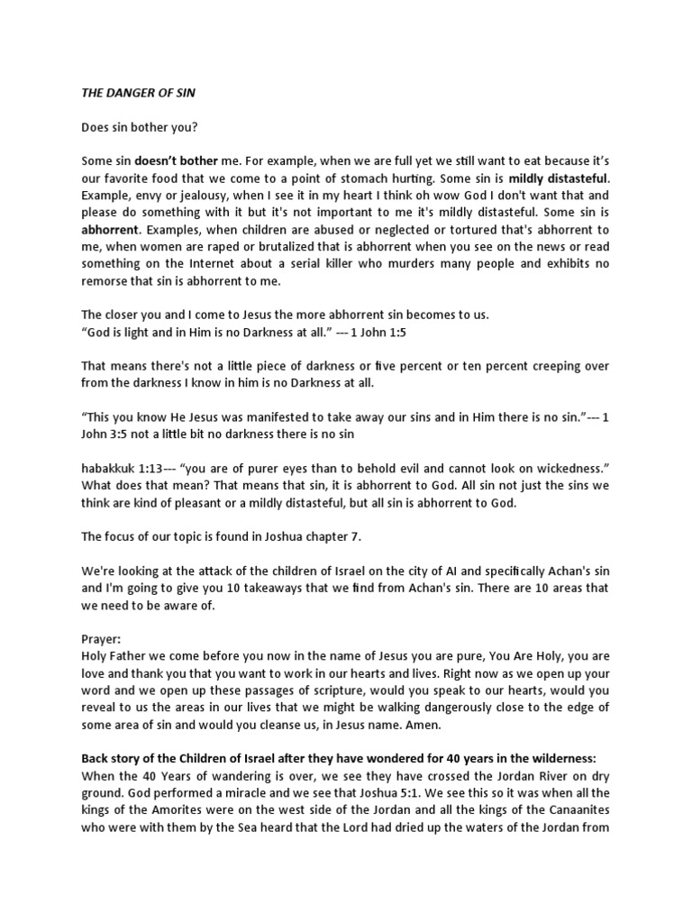 Sermon Joshua Chapter 7 | PDF | Joshua | Sin