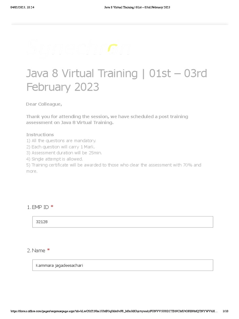 Java 8 Virtual Training Assessment | PDF | Java (Programming Language ...