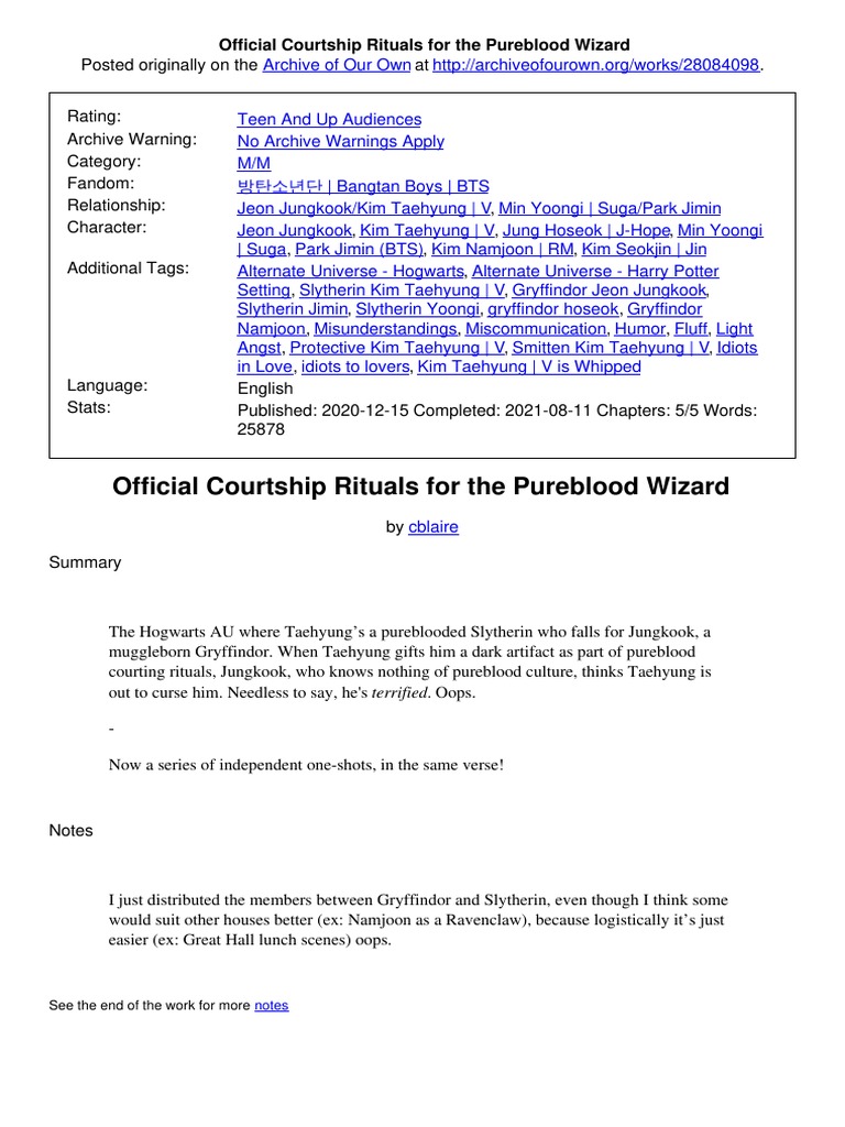 Official Courtship Rituals For The Pureblood Wizard | PDF