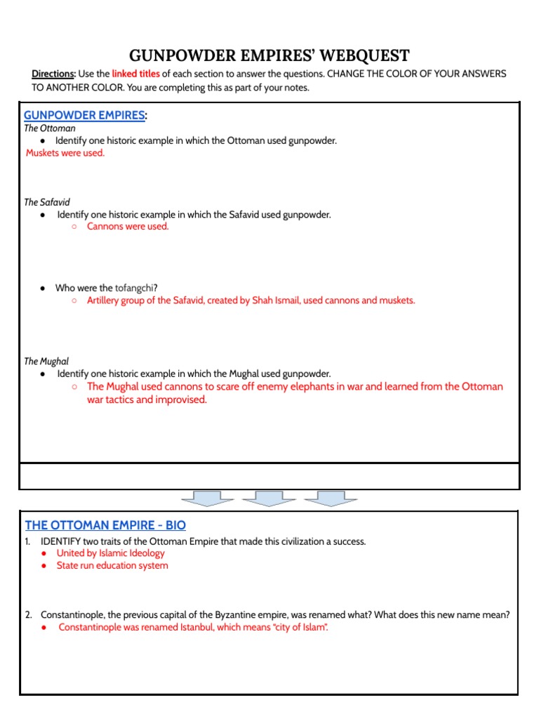 Gunpowder Empires WebQuest Answer Key PDF Ottoman Empire Mughal Empire