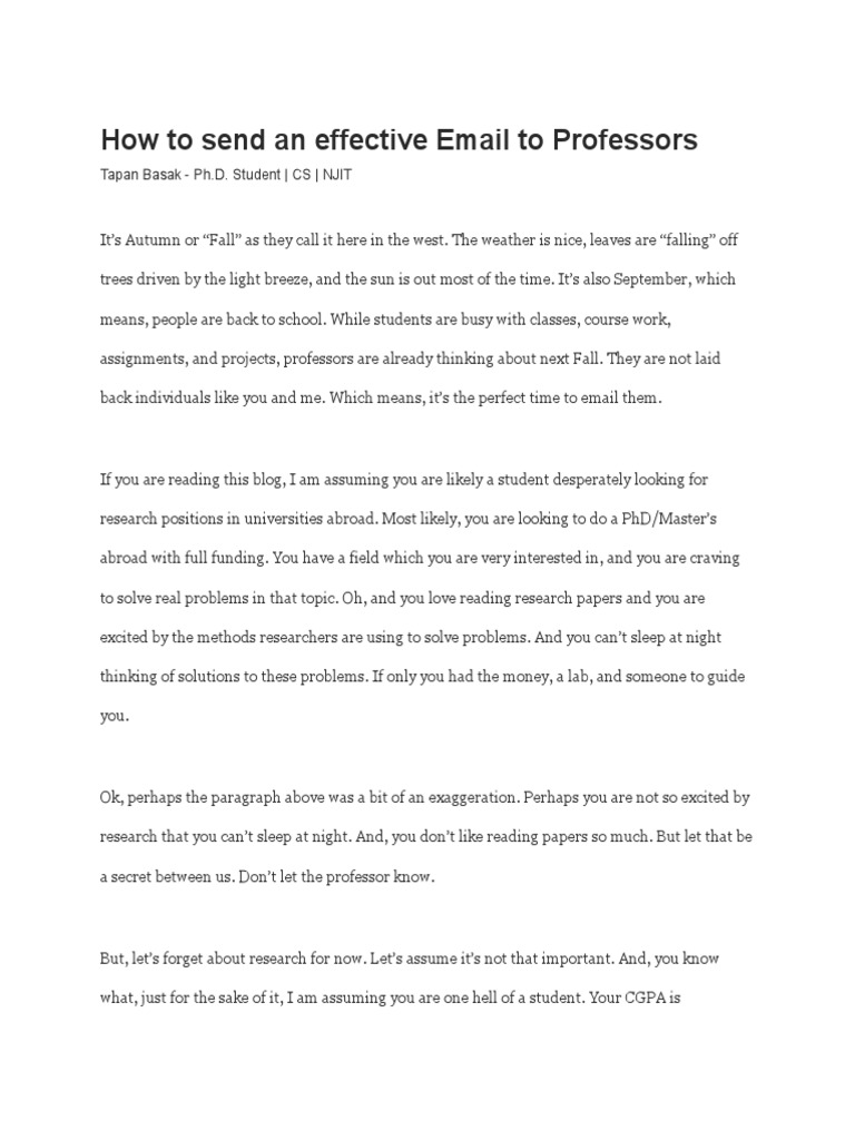 How To Send An Effective Email To Professors | Download Free PDF ...
