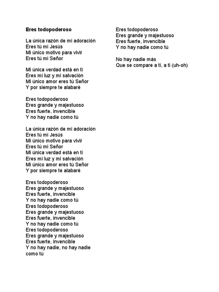 Eres Todopoderoso: Letra y Alabanza | PDF