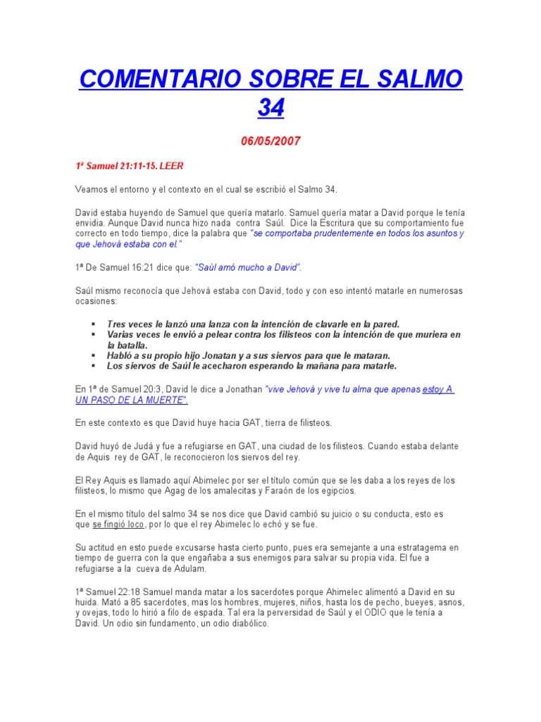 Análisis y contexto del Salmo 34 | PDF | David | Saulo