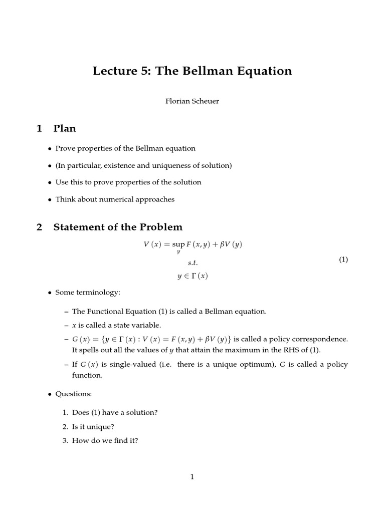 5 The Bellman Equation PDF Theorem Function (Mathematics)