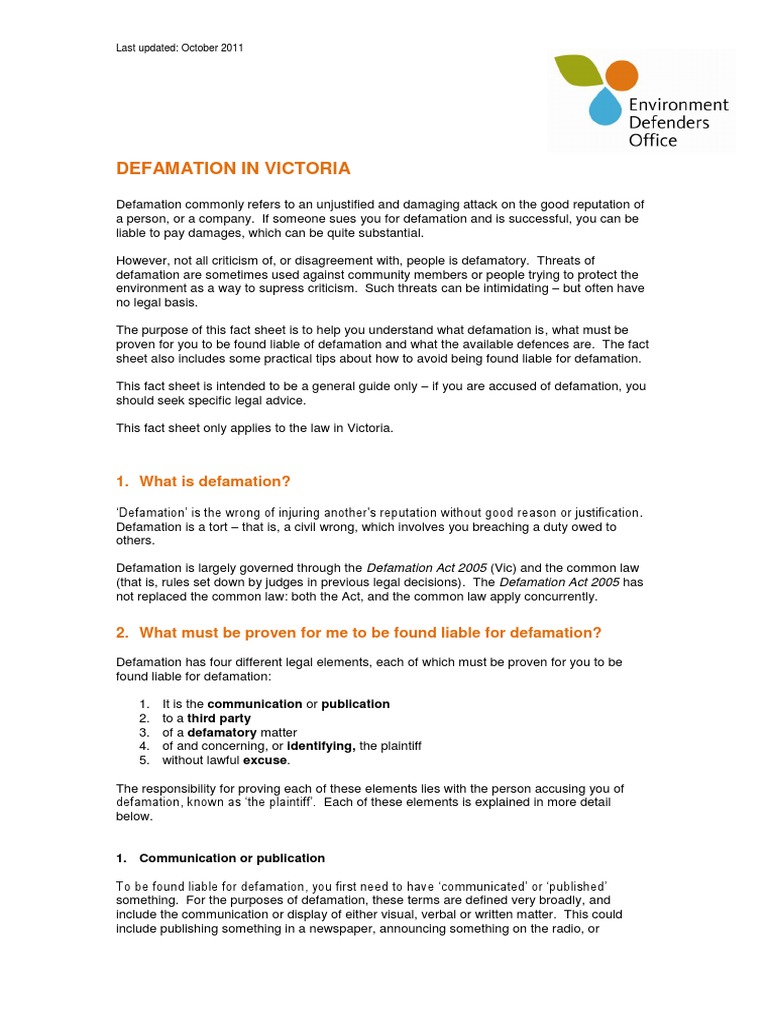 Understanding Defamation Law in Victoria The Elements of Defamation