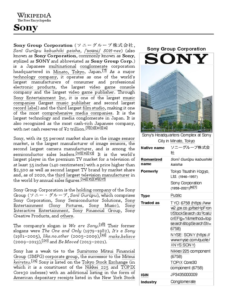 Sony - Wikipedia | PDF