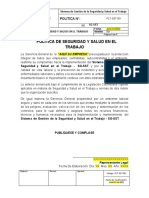 PLT-SST-001 Política de Seguridad y Salud en El Trabajo