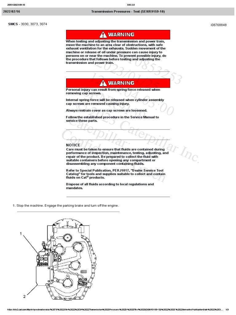 Transmission Pressures Test (SENR915910) PDF Pressure Clutch