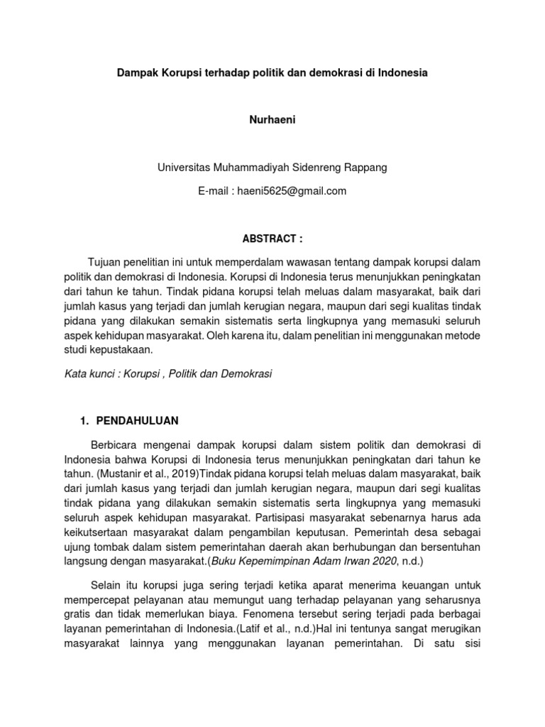 Dampak Korupsi Terhadap Politik Dan Demokrasi Di Indonesia | PDF