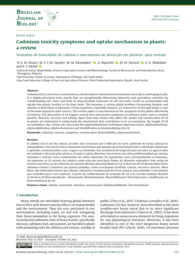 Cadmium Toxicity Symptoms and Uptake Mechanism in Plants | PDF | Plant ...