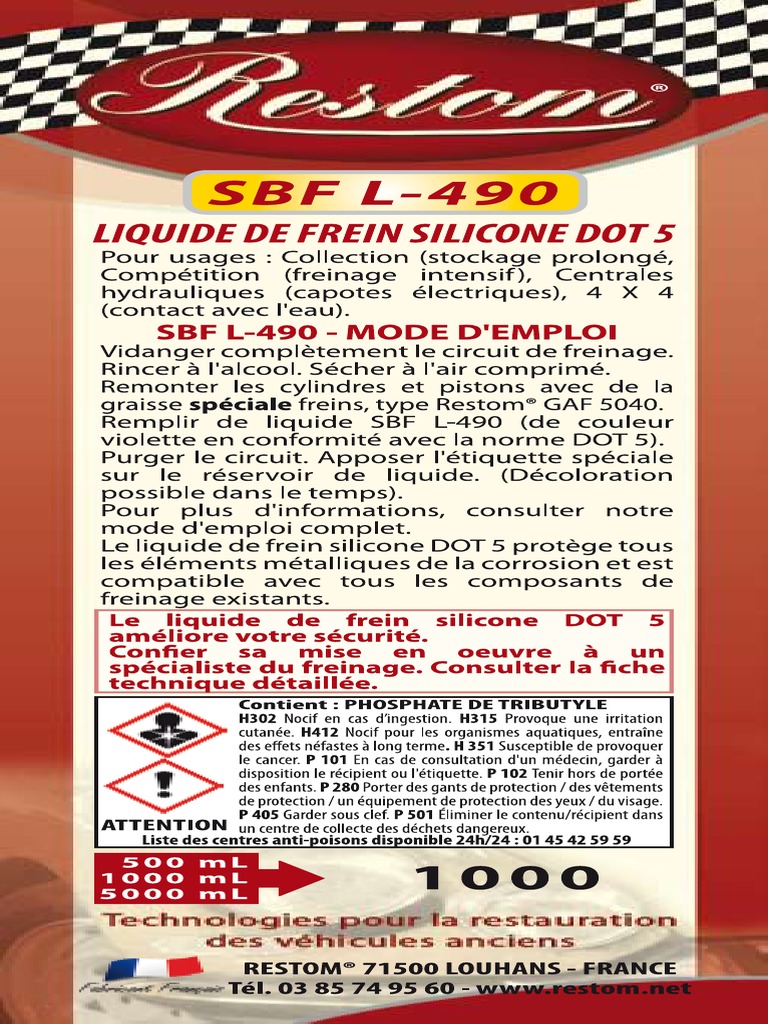 Liquide Freins Silicone sbf L490 500ml