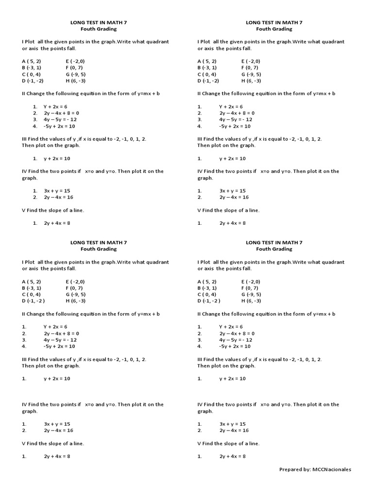 Solving Various Math Problems: A Long Test Covering Graphing Points ...