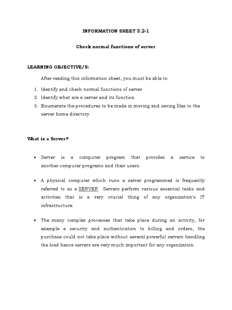 CSS - Info Sheet 3.2-1 - Check Normal Functions of Server | PDF