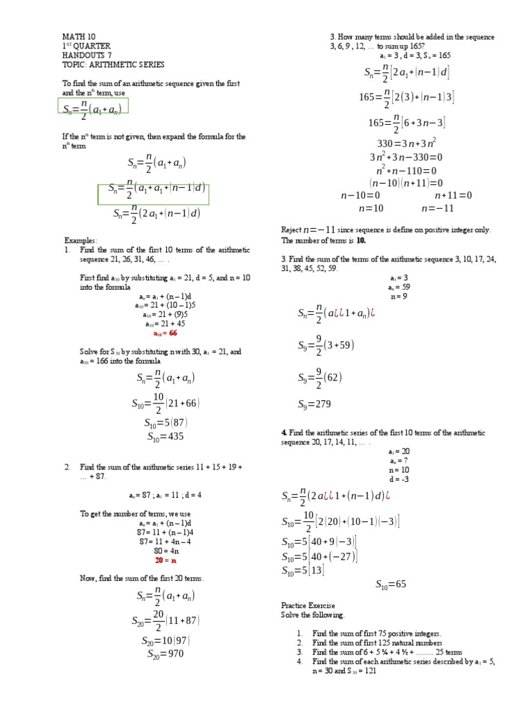 Arithmetic Series and Sequences Guide | PDF | Elementary Mathematics ...