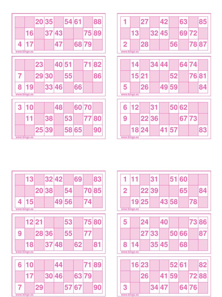 200 cartones de bingo 90: Este juego de cartones incluye 200 cartones de  papel con 27 cuadrados en los que se encuentran 15 números. Todos los   aleatoria diferente. (Spanish Edition): 9798396554238: Studios, Klingo:  Libros 