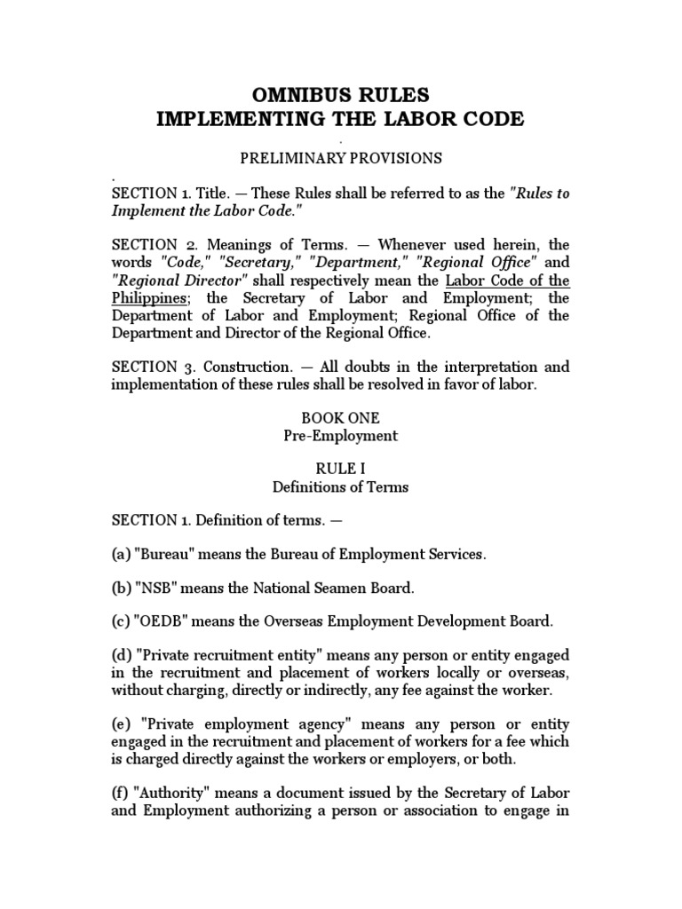 Omnibus Rules Labor Code PDF Surety Bond Employment