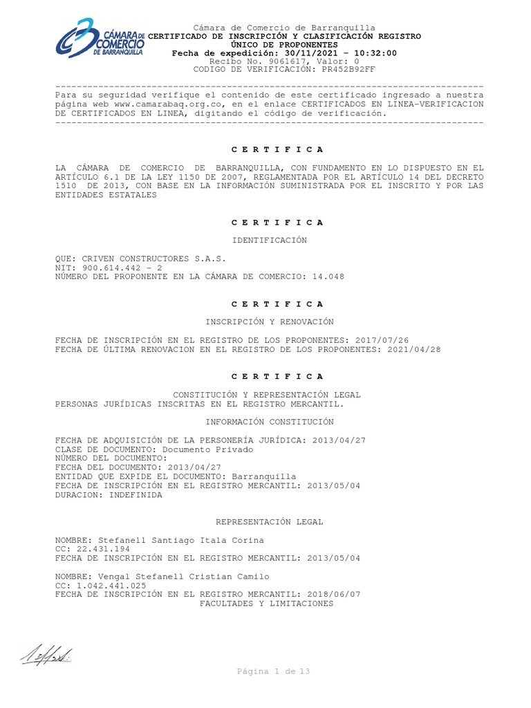 Certificado Cámara de Comercio | PDF | La carretera | Infraestructura