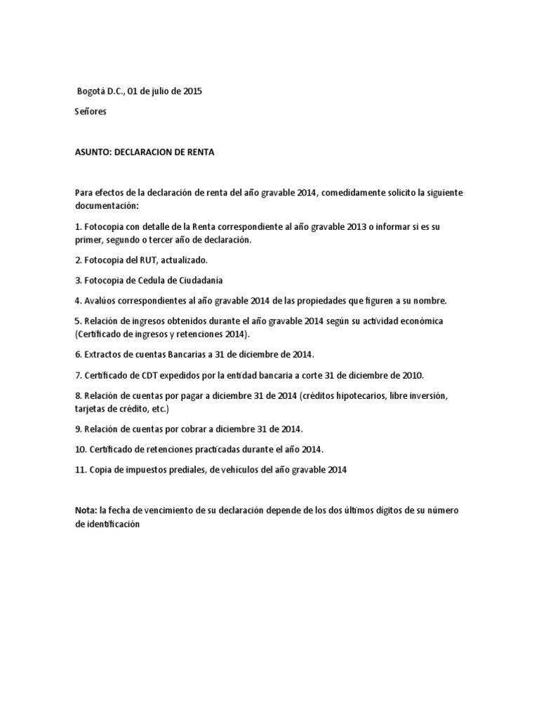 Documentos para Declaracion de Renta | PDF