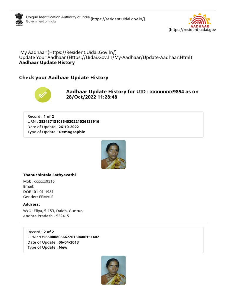 Aadhaar History Satyavathi PDF
