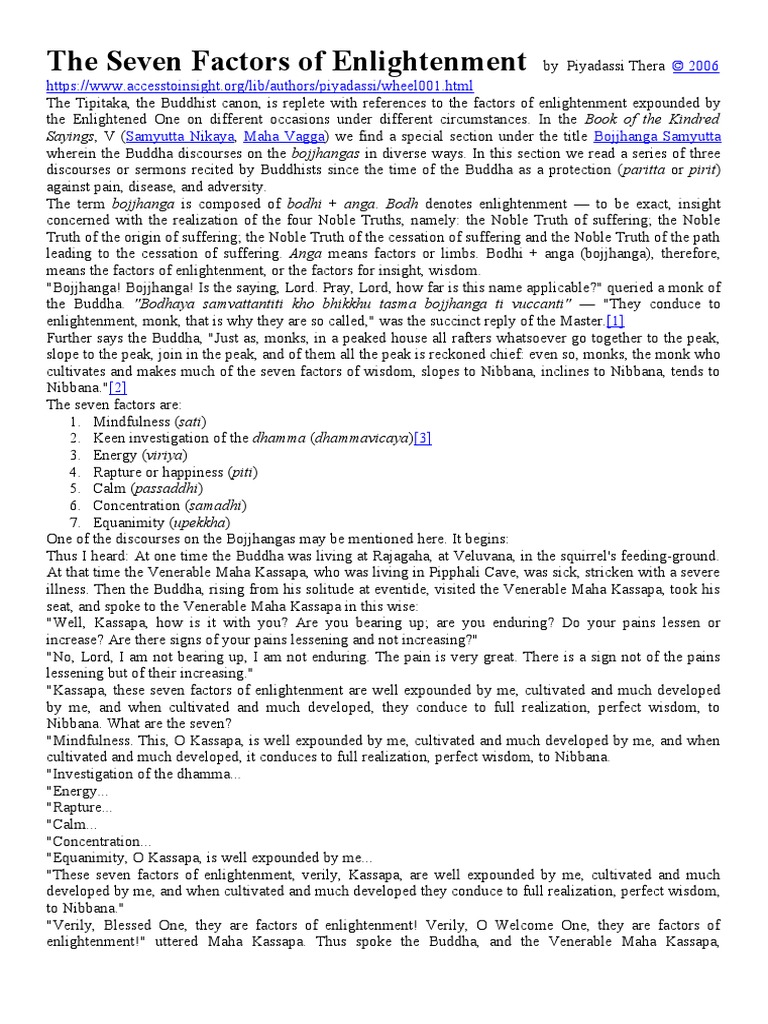 The Seven Factors of Enlightenment by Piyadassi Thera | PDF ...