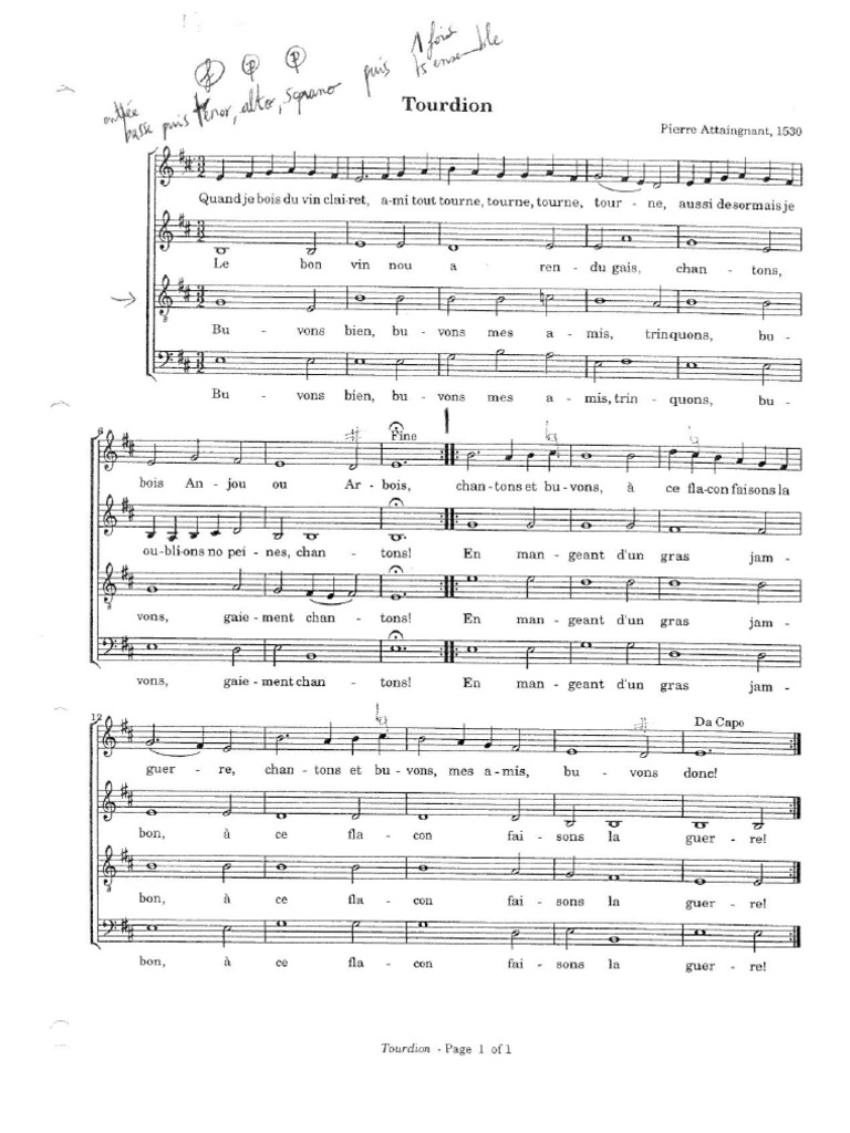 Pierre Attaingnant Tourdion, Quand Je Bois Du Vin Clairet PDF
