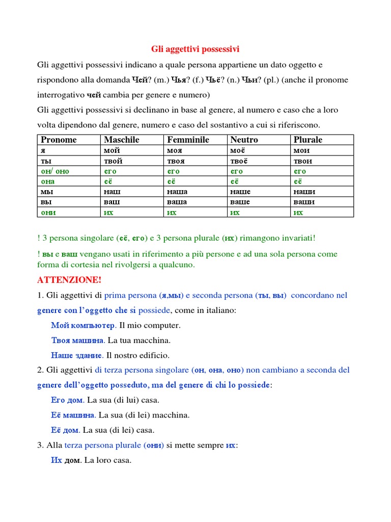 Gli Aggettivi Possessivi | PDF, image size:768x1024