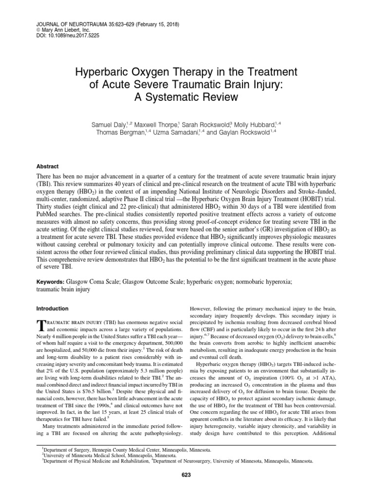 Hyperbaric Oxygen Therapy in The Treatment of Acute Severe Traumatic