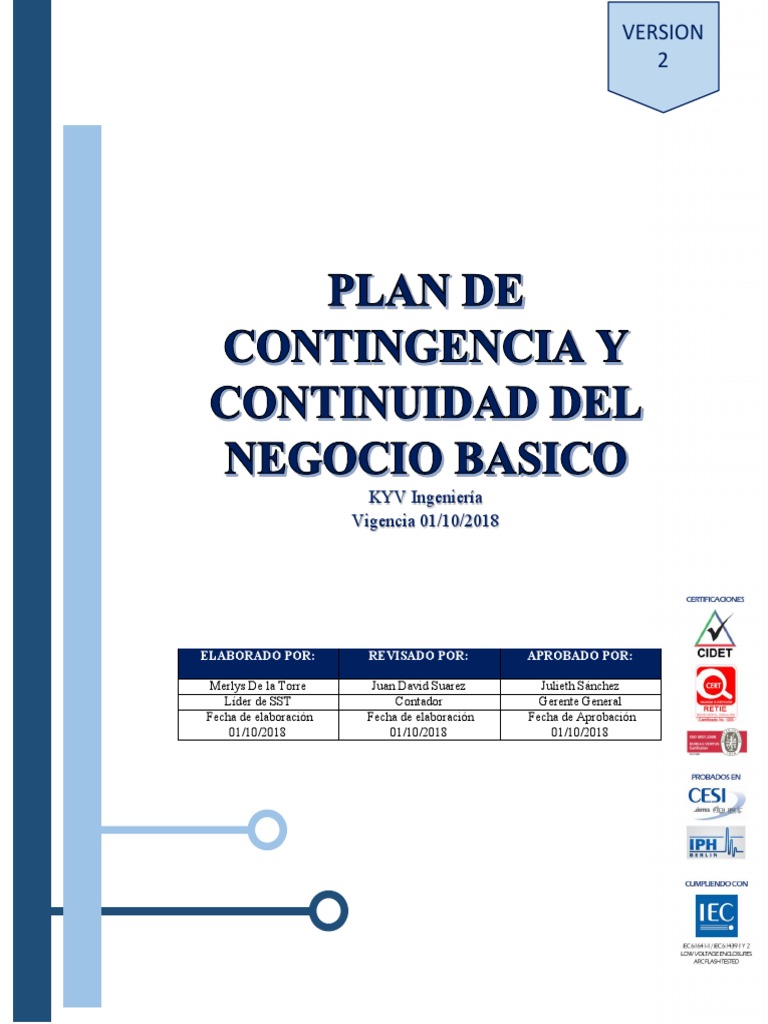 V2-Plan de Contingencia y Continuidad Del Negocio Básico | PDF ...