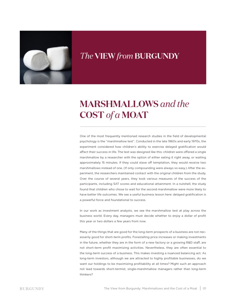 Marshmallows and The Cost of A Moat PDF Investing Profit (Economics)