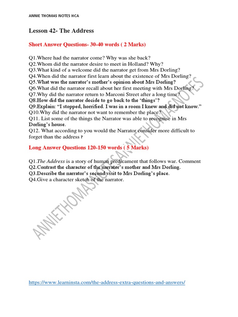 Lesson 42 The Address Questions PDF