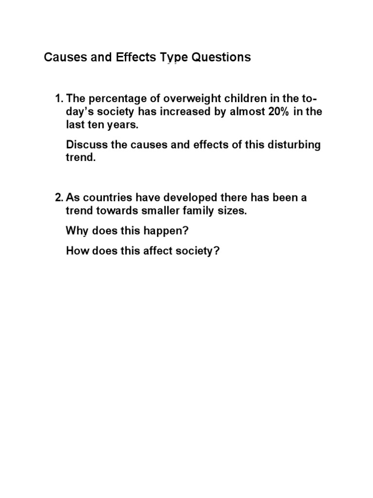 Causes and effects question types pdf