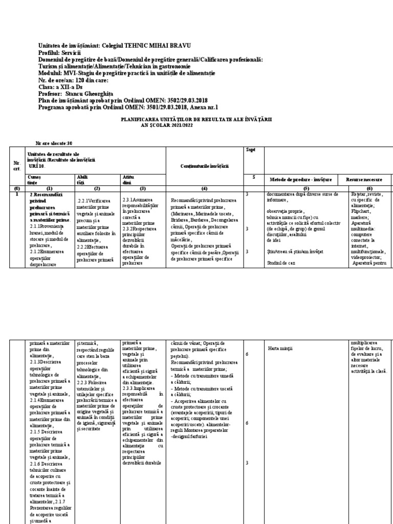 Planificare Unitati XIIDs | PDF