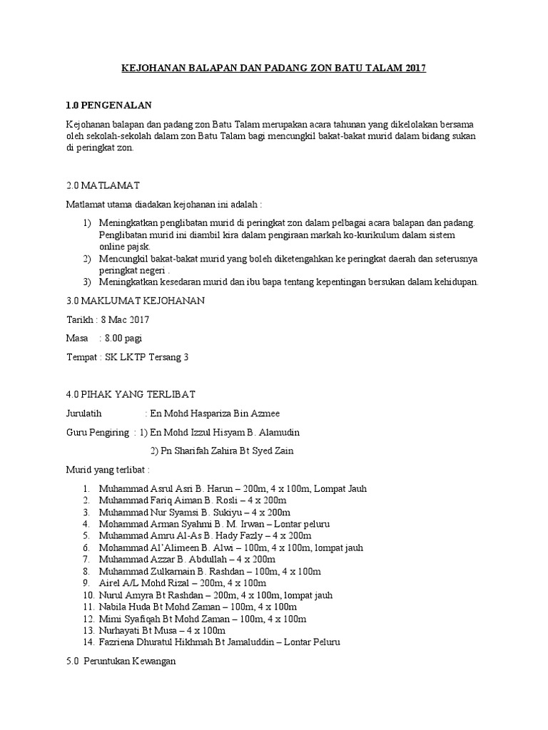 Kejohanan Balapan Dan Padang Zon Batu Talam 2017 PDF