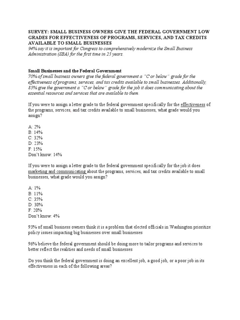 Survey: Small Business Owners Give The Federal Government Low Grades ...